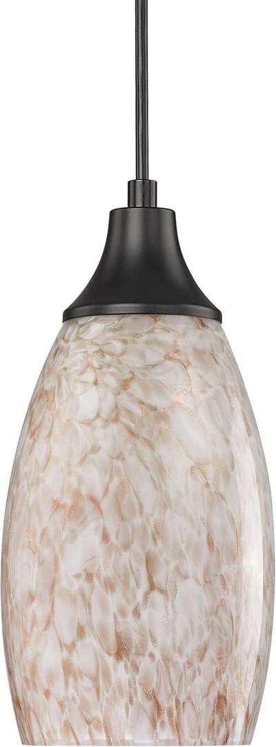 Milk Glass Pendant Lights for Kitchen Island mini Pendant Glass Hanging Light Art Glass lamp Shades with Black Adjustable Cord for Kitchen Over Sink,Hallway,Dining Room Bathroom (Abstract creamy with black matte-1P)