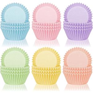 Whaline 300Pcs Colorful Cupcake Liners Pastel Color Cupcake Wrappers Baking Cup Light Pink Blue Purple Yellow Orange Green Muffin Liners for Spring Easter Baby Shower Gender Reveal Wedding Birthday