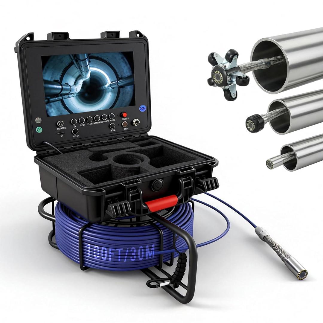 Sewer Camera with 512Hz Transmitter Self-Leveling Borescopes Plumbing 9" HD Color Screen Waterproof IP68 Borescope Camera with Light 100 ft/30 m for Home Wall Duct Drain Pipe Plumbing