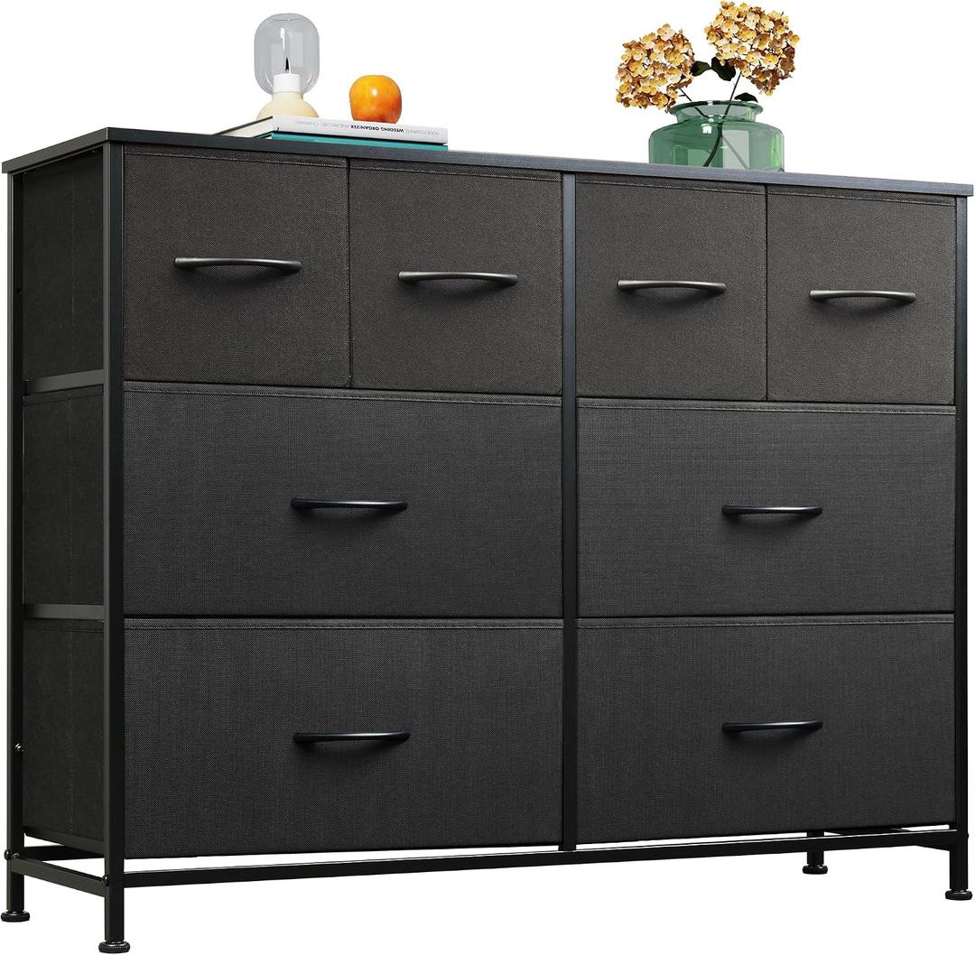 WLIVE Dresser for Bedroom with 8 Drawers, Wide Fabric Dresser for Storage and Organization, Bedroom Dressers, Chest of Drawers for Living Room, Closet, Hallway, Black, 11.8"D x 39.4"W x 30.4"H8 Drawers