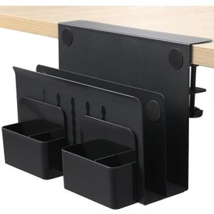 MAXECHO Desk Side Storage, Under Desk Laptop Mount, Table Side Hanging File Organizer, No Drill Clamp On Cable Management Tray, Laptop Holder with Magnetic Pen Holder for Office and Home, Load 22 Lbs (Black)