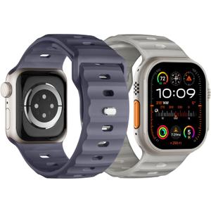 Sport Band Compatible with Apple Watch Ultra 2 Band  49mm 46mm 45mm 44mm 42mm for Men, Soft Silicone Wristbands Waterproof Replacement Strap for iWatch Series 11 10 9 8 7 6 5 4 3 SE Ultra 3 2 1, 2 Pack