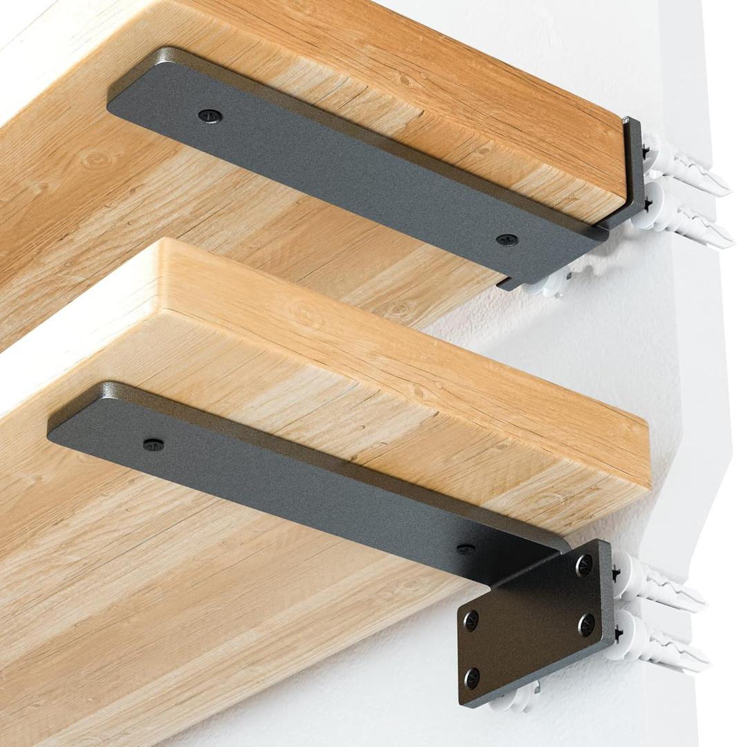 Rustic Industrial Heavy Duty Shelf Brackets - 10 Inch Thick, 6 Pack Floating Hidden Brackets with Modern Iron Finish