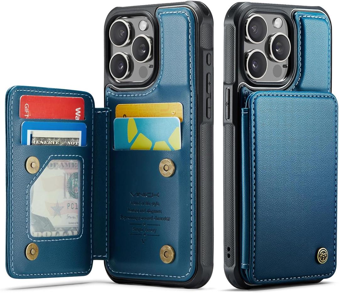 Vinich for iPhone 15 Pro Wallet Case with Card Holder, RFID Blocking Credit Slots Kickstand Shockproof Phone Cover Fit for iPhone 15 Pro 6.1" Blue