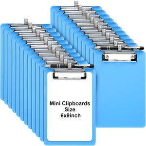 Qilery 24 Pcs Bulk Mini Clipboards with Pen Holder Clip A5 Memo Clipboard 6x9 Small Plastic Clip Boards for School Office Restaurant Cafe Hotel Shopping List, Pen Not Included, Blue