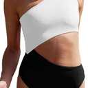 Women's One Piece Ribbed Swimsuit One Shoulder Cutout Swimwear Sexy Bathing Suit L