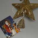 Christmas Star Tree Topper, Plug in 3D Star Tree Topper, 11Golden Glittered Metal Hollow Designed Built-in 10 Bulbs String Lights for Christmas Tree Decorations