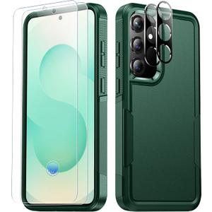 SPIDERCASE Designed for Samsung Galaxy S25 Case, [10 FT Military Grade Drop Protection], 2 Pack [Tempered Glass Screen Protector+ Camera Lens Protector] Heavy Duty Shockproof Case, Deep Green