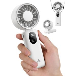 Aecooly Mighty Portable Handheld Fan | 20H Max Cooling Time | 3 Flexible Modes | 5 Speeds Wind | Battery Level Display | USB Rechargeable Mini Personal Battery Powered, Gifts for Women, Travel -White (1 Pack)