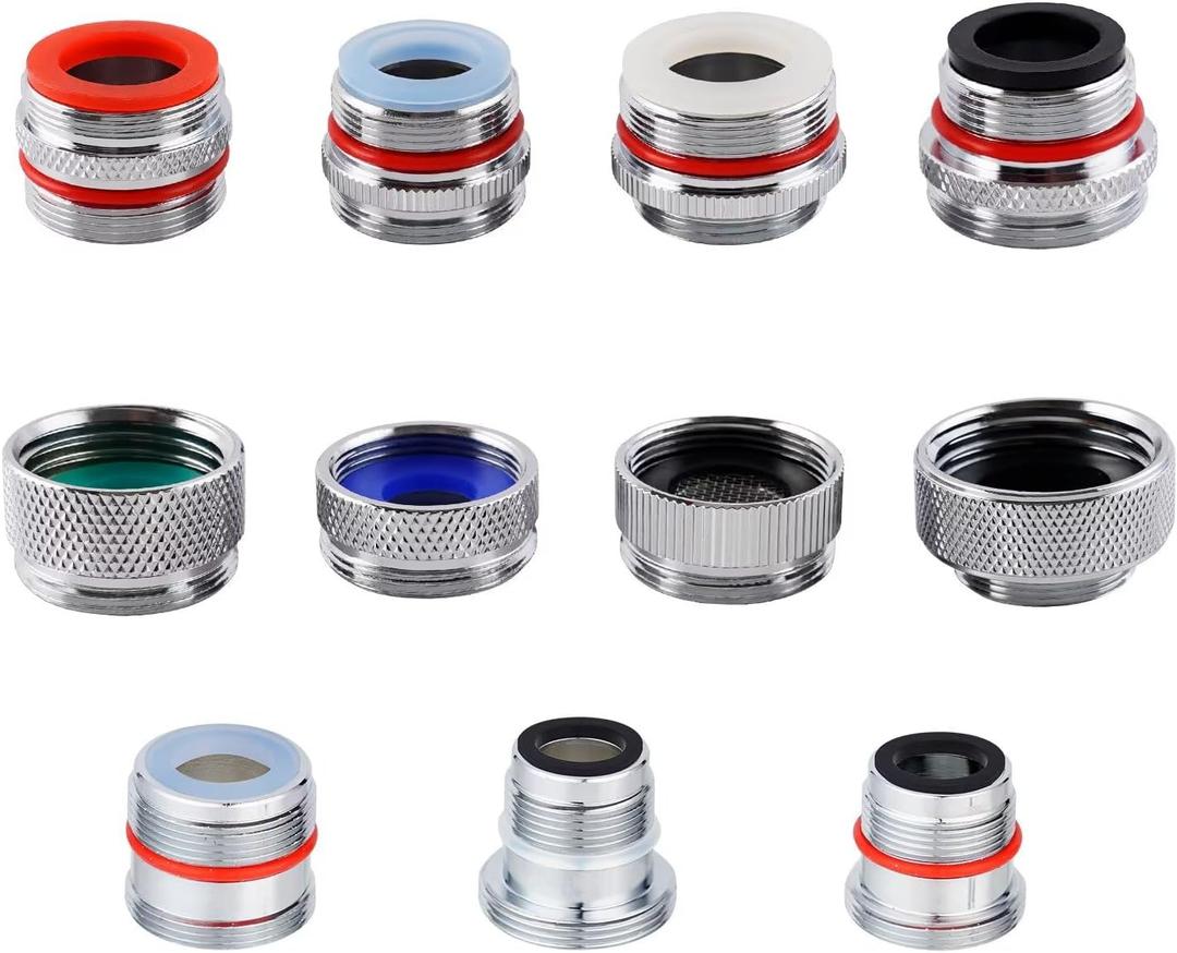 iFealClear 11 PCS Brass Faucet Adapter Kit, Kitchen Sink Aerator Adapters Fit Faucet with Removable Aerators, Male Female Thread Sink Faucet Adapter for Bathroom, Kitchen and RVs Faucets