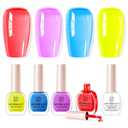 2 x AZUREBEAUTY Neon Nail Polish Set, 4 Bright Summer Shades Jelly Pink Purple Blue Yellow Nail Color Kit for Natural Nails, DIY Manicure Gift for Women