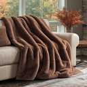 EVERGRACEHOME Luxury Soft Faux Chinchilla Fur Throw Blanket for Couch, Warm Thick Heavy Winter Throw Blanket 1220GSM for Bed, Fluffy Cozy Mink Blanket with Reversible Velvet, Chestnut Mink, 60"x80"