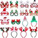 Atonofun Christmas Party Favors, 16 Pcs Glittered Headbands and Glasses Frames Set With Assorted Design for Party Supplies, Gifts for Adults Kids