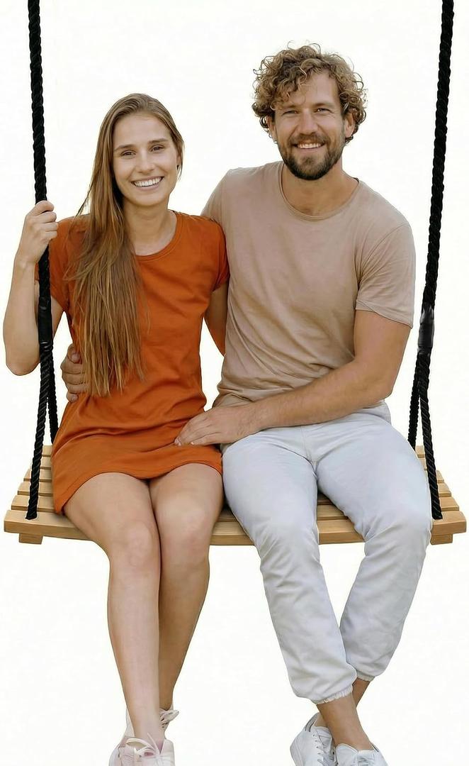 Taeku Adult Tree Swing, Hanging Beech Wood Swings with Adjustable Rope Garden Chair Seat Swing for Indoor Outdoor (26''x12'')