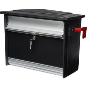 Architectural Mailboxes MailSafe Locking, Wall-Mounted Mailbox for Outside, Rust-Resistant Plastic & Aluminum Metal Small Mail Box with Lock and Key Drop Box, Black