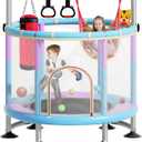 5-in-1 Toddler Trampoline for Kids,60"" Trampoline for Toddlers,Upgrade Kids Trampoline Indoor Outdoor,500lbs Baby Child Large Small Trampoline with Safety Net (light pink)