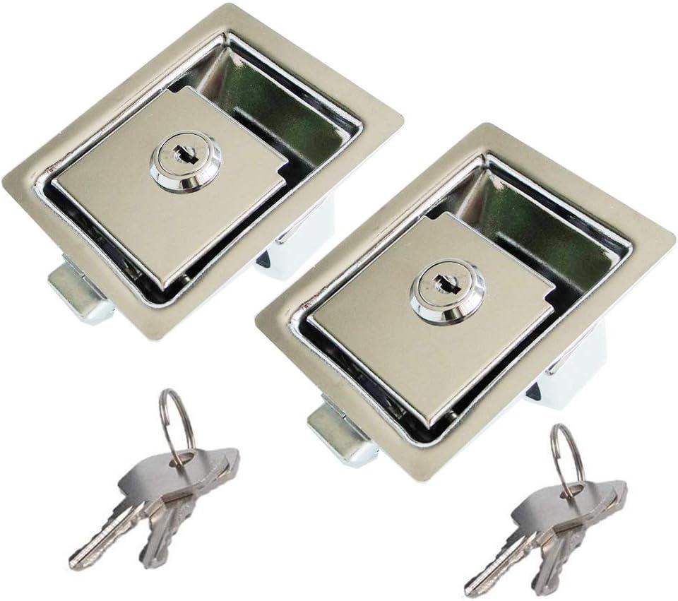 2 PCS Flush Mount Paddle Handle Stainless Steel Locking Door Latch RV Paddle Entry Interior Handle Knob Deadbolt Toolboxes and Compartment Silver