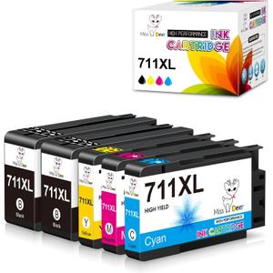 Miss Deer 711XL Ink Cartridges Combo Pack Replacement for 711 711XL Ink Cartridges,Work with DesignJet T120 T525 T520 T130 T125 T100 Printer (5 Packs)