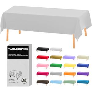 D&Z Plastic Table Cloth Disposable, 12 Pack Silver Rectangle Tablecloth Individually Wrapped for Indoor&Outdoor, 54 x 108 Inch Table Cover for Party, Picnic, Birthday, Wedding & Dinner