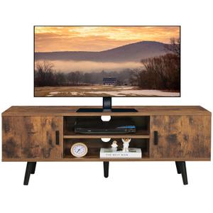 Iwell TV Stand for 55 Inch TV, TV Console with 2 Cabinets and Shelves, TV Stands for Living Room/Bedroom, Rustic Brown