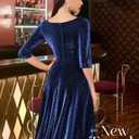 Dressystar Womens Velvet Midi Sequin Cocktail Dress Fall Winter Long Sleeve Formal Wedding Guest Party Dresses with Pocket (M)