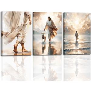 3Pcs Framed Christian Wall Art Jesus Decor Christ Religion Canvas Wall Decor Jesus Art Pictures Posters Prints Religious Paintings Room Decor for Church Prayer Room Christian Hospitals16x24in