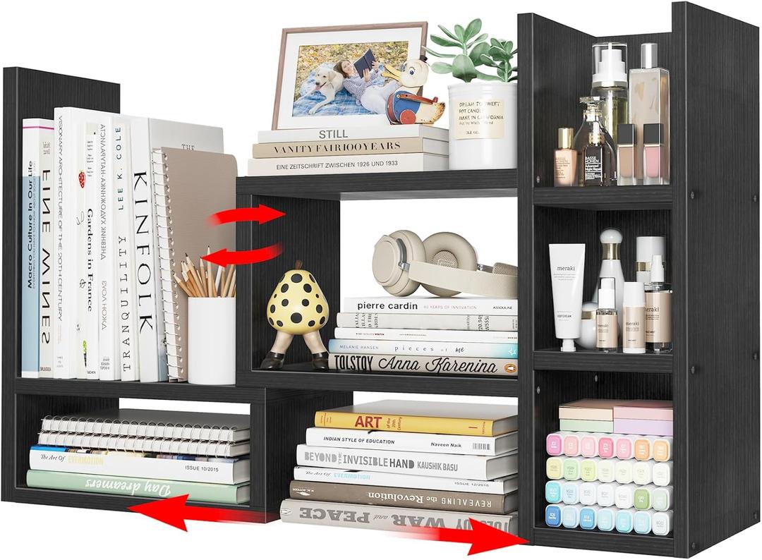 NUTIKAS Desk Shelves Desktop Organizer Shlef - Black Office Organization for Top of Desk Organizers and Accessories Corner Bookshelf Table Top Shelving Small Hutch Decorations for Office, 13.1 Inches