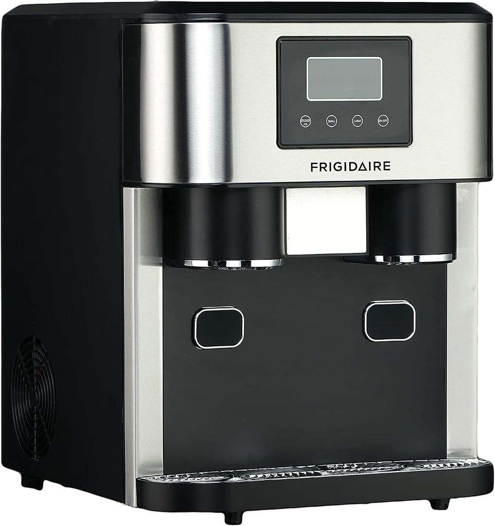 Frigidaire EFIC245-SS EFIC245 3-in-1 Countertop Crunchy Chewable Nugget Style Dual Ice Crusher and Cube Maker, Makes 33 Pounds in 24 Hours, 2 Sizes, with Water Dispenser and Line-in
