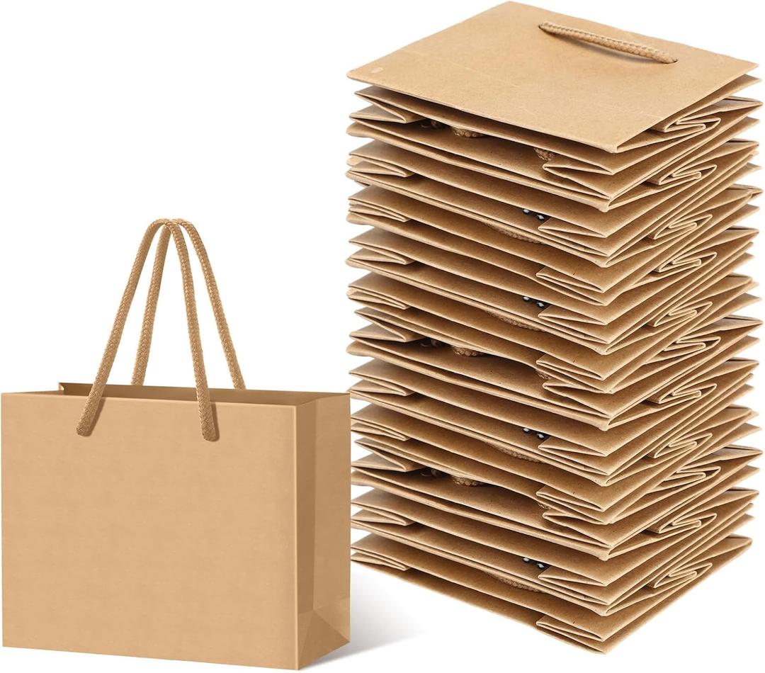 Fainne 24 Pcs Brown Mini Gift Bags with Handle Kraft Gift Card Bags Bulk Extra Small Paper Party Favor Boxes Tiny for Mother's Day Wedding Baby Shower Birthday Wrapping Supplies, 4.7 x 3.9 x 2.3 Inch