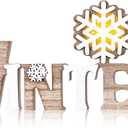 Geetery White Winter LED Wooden Sign Rustic Wooden Words Sign Tabletop Centerpiece Decor Snowflake Decorations for Winter Christmas Table Home Indoor Party