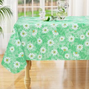 misaya Square Waterproof Vinyl Table Cloth, Wipeable Tablecloth with Flannel Backing, Plastic Table Cover for Dinner, Picnic, Indoor and Outdoor (Green Daisy, 54" x 54")
