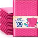 GSSSUSA Bubble Mailers 4x8 Inch 100 Pack Padded Envelopes Usable Size 4x7 Inch Shipping Envelopes Self Seal Small Packaging Shipping Bags for Mailing Jewelry, Small Business, Pink
