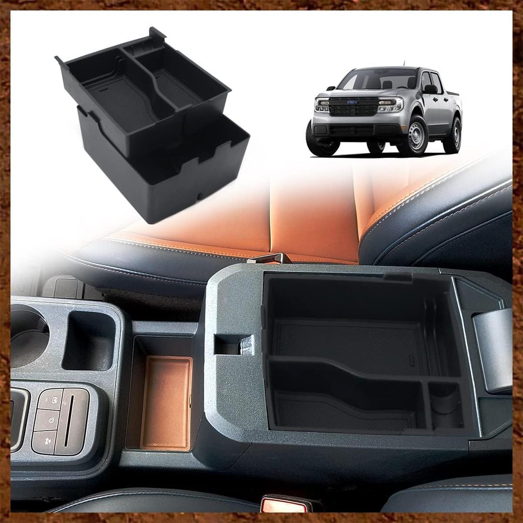 Muslogy for Maverick Center Console Organizer Tray 2 Layers Armrest Storage Box Secondary Insert Tray ABS Material Pickup Interior Accessories Compatible with Ford Maverick 2022 2023 2024 (Black)
