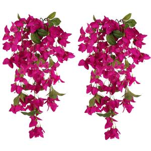 Artificial Hanging Flowers Bougainvillea, 2PCS UV Resistant Bougainvillea Silk Vine Flowers Fake Triangle Plum Blooming Faux Flower for Garden Porch Eave Wedding Wall Indoor Outdoor Decor (Rose Red)
