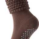Pilates Socks with Grips Non-slip Slouch Socks with Grip Socks for Women Yoga, Barre, Dance, Fitness, Workouts (One Size, Brown)