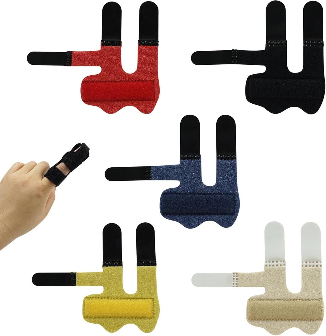 5 Pcs Trigger Finger Splint with Fingertip Wrap Design for Full Protection, Adjustable Brace with Aluminum Support for Arthritis Mallet Finger Splints for Kids and Adults, Breathable Fabric Hand Aid