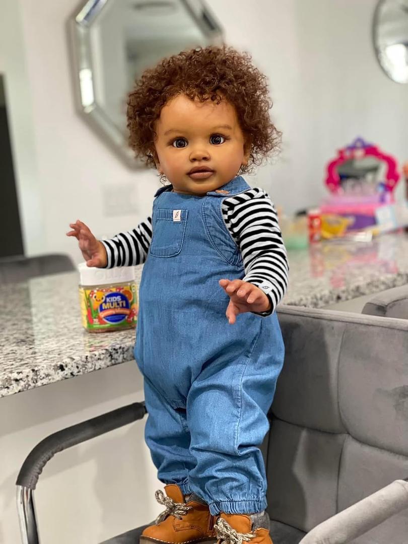 Big Reborn Toddler Baby Dolls Black 26 Inch African American Standable Baby Dolls Realistic Newborn Soft Vinyl Silicone Baby Cloth Body Dolls Toy for Kids Age 3+