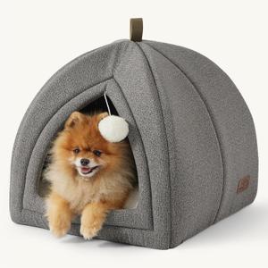 Bedsure Cat Beds for Indoor - 2 in 1 Cat Cave House Tent for Kittens and Small Pets with Removable Washable Cushioned Pillow, Foldable Kitten Hideaway with Non-Slip Bottom, Grey, 17.3 inches