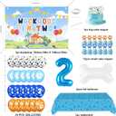 2nd Birthday Party Decorations for Boys Girl, Blue Dog Theme with Happy Birthday Banner, Foil Balloons, Cake Toppers,Tablecloth