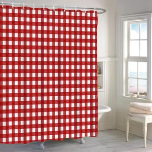 Renaiss 60x72 Inch Red Plaid Shower Curtain Red and White Square Geometric Check Farmhouse Fabric Shower Curtains for Bathroom Decor Bath Curtain Polyester Waterproof with Hooks