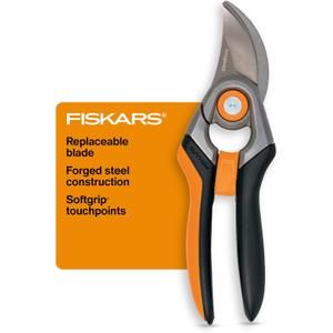 Fiskars Bypass Pruning Shears, 1-Inch Cut Capacity Softgrip Pruner, Forged Steel Replaceable Blade Stays Sharp Through Heavy Use with Rust Resistant, Low-Friction Coating