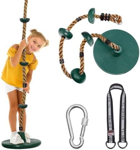 DECORLIFE Tree Swing for Kids, Adjustable Rope Swing Disc Swing for Outside with Platform Carabiners and Strap Outdoor, Playground Accessories, Green