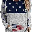 Womens Vintage Loose Casual Hoodie Long Sleeve Pullover Tops Sweatshirt with Kangroo Pocket (Medium, Flag-blue)