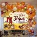 Fall for Jesus Banner Backdrop 8x6FT Autumn Thanksgiving He Never Leaves Decoration Background Pumpkin Maple Leaf Christian Religion Friendsgiving Party Supplies Photo Props