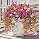 INQCMY 2Pcs Artificial Fake Hanging Flowers for Outdoors UV Resistant Artificial Plants for Spring Summer Decor Look Real Faux Flowers for Outside Home Planter Porch Patio Decor