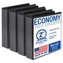 Samsill 2 Inch 3 Ring Binders, Economy Round Ring, Clear View Cover, 425 Sheet Capacity - for School, Home, Office - Black, 4 Pack