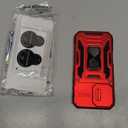 DEERLAMN Case for iPhone 16 with Slide Camera Cover+Screen Protector (2 Packs), Rotated Ring Kickstand Military Grade Shockproof Protective Cover-Red