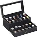 AUTOARK Leather & Velvet 24 Watch Box Glass Top Jewelry Display Drawer Lockable Case Organizer,Removable Black Watch Pillows,Black,MKAW035