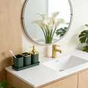 Bathroom Accessories Set-9PC Set, Complete Bathroom Decor & Home Decor, Bathroom Set with Toilet Brush, Trash Can, Soap Dispenser,Modern Home Bath Essentials (Green&Gold, Bath Set)