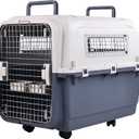 Plastic Kennels Pet Carrier Rolling Plastic Airline Approved Wire Door Travel Dog Crate, Large (30.7" L x 21.3" W x 22.8" H)